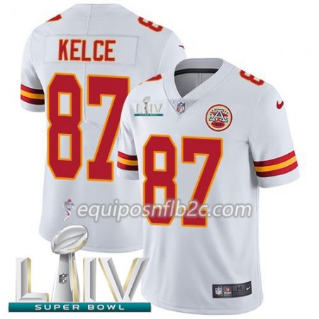 Camiseta Hombre NFL Kansas City Chiefs Travis Kelce 87 Nike Blanco 2020 Super Bowl LIV